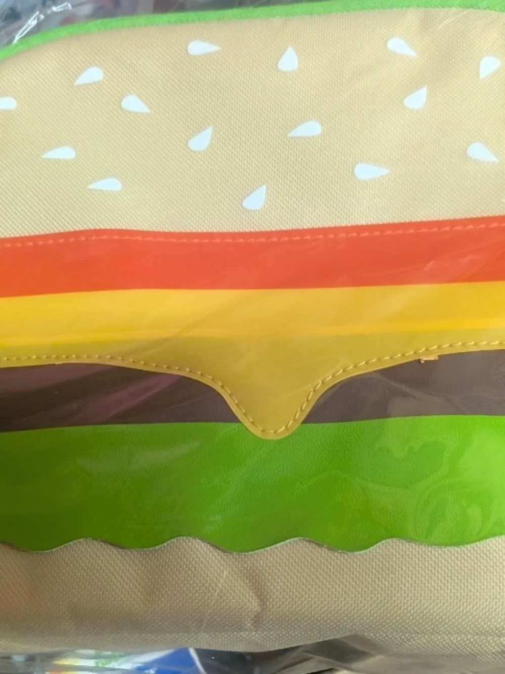 Colorful Hamburger Themed Lunchbox - Green, Yellow, Red